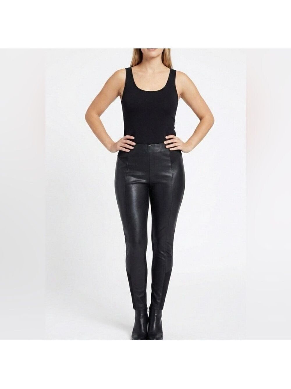 CITY CHIC Faux Leather Front Pull On Skinny Trousers Stretch Fabric Back Sz 18